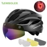 NEWBOLER Cycling Helmet Man Women LED Light Helmet Road Mountain Bike Helmet Removable Lens Riding Bicycle Helmet With Goggles